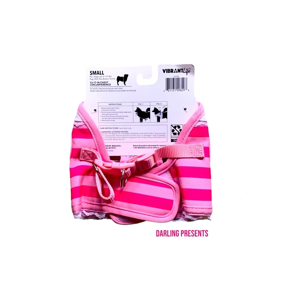 Vibrant Life Striped Harness Dog Color Pink Size S
